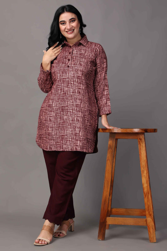 Buy Plus Size Merlot Embrace Woollen Short Kurta At Apella | Sizes XS to 10 XL | India | Free Delivery | Customized
