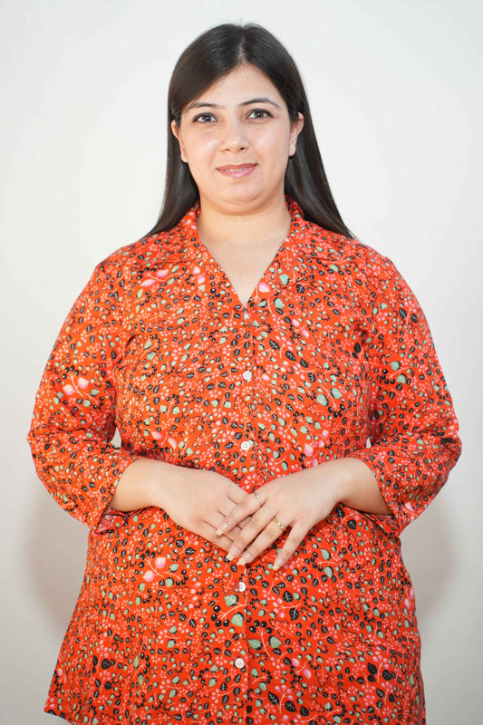 Scarlet Red Rayon Night Suit