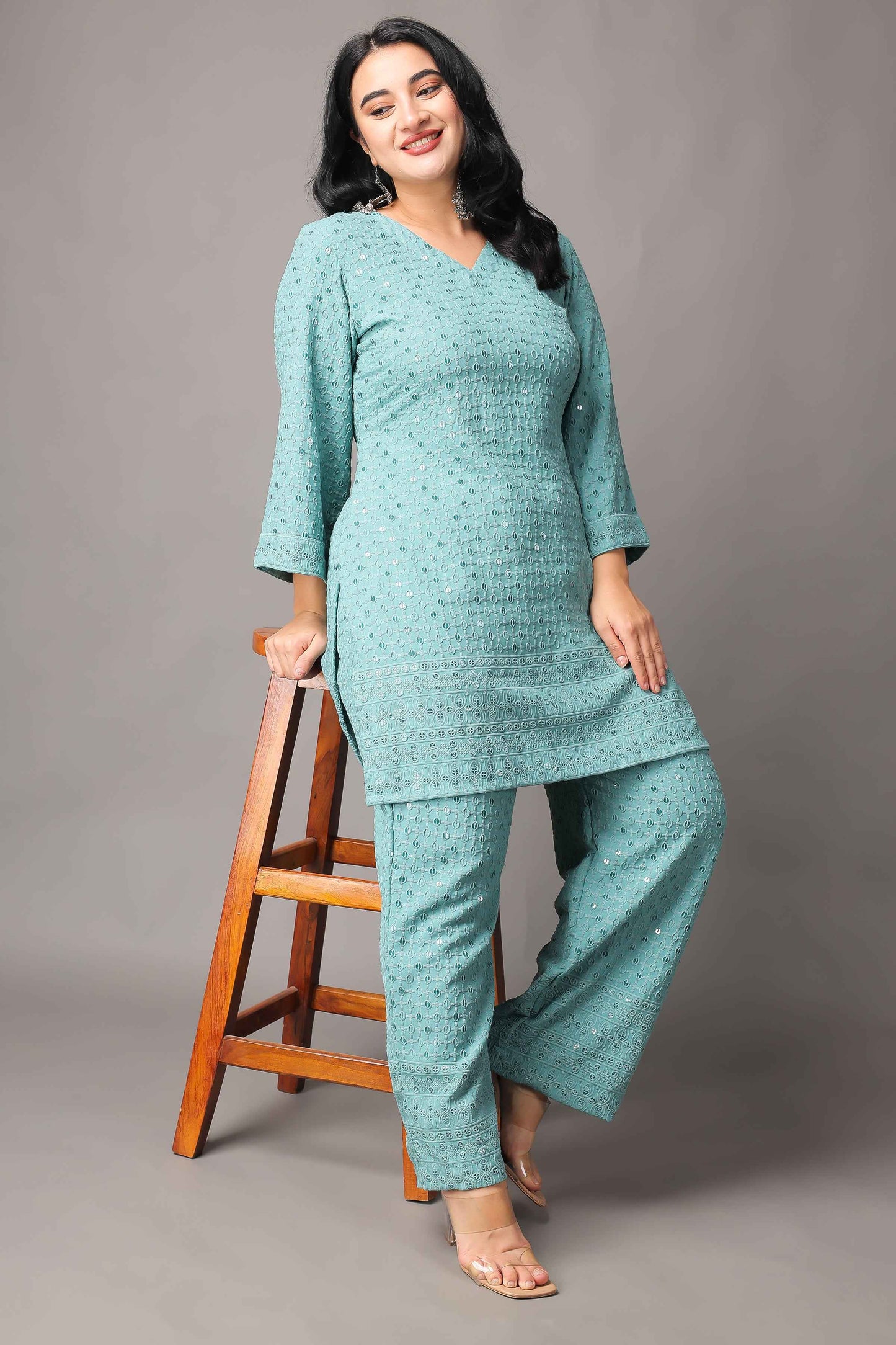 Buy Plus Size Dusty Sequinned Co-ord Set At Apella | Sizes XS to 10 XL | India | Free Delivery | Customized