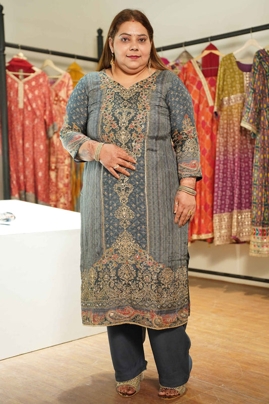 Rehaani Karachi Muslin Suit with Aari Work