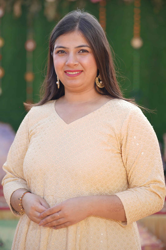 Blush Beige Sequined Fancy Dress