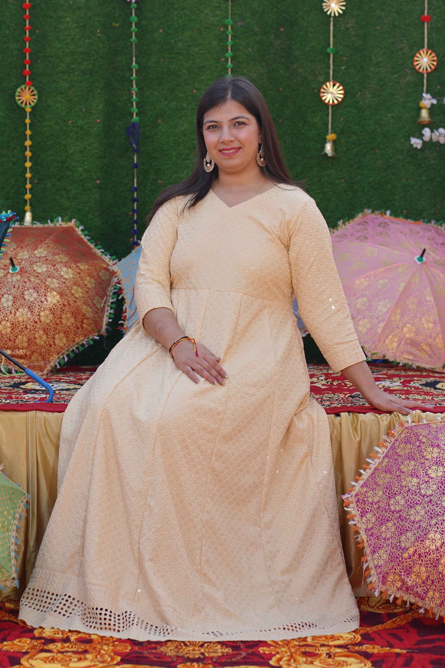 Blush Beige Sequined Fancy Dress