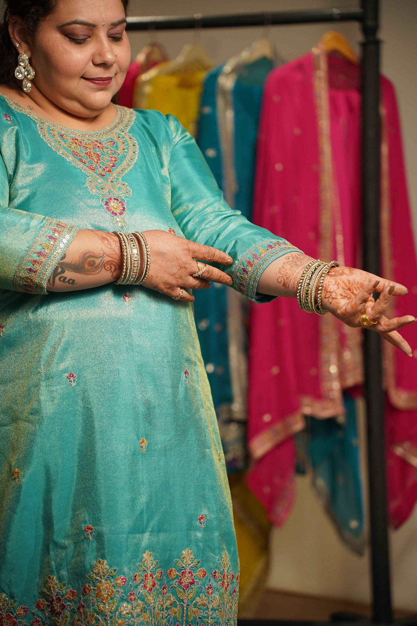 Nayira Tissue Shimmer Embroidered Sharara Suit