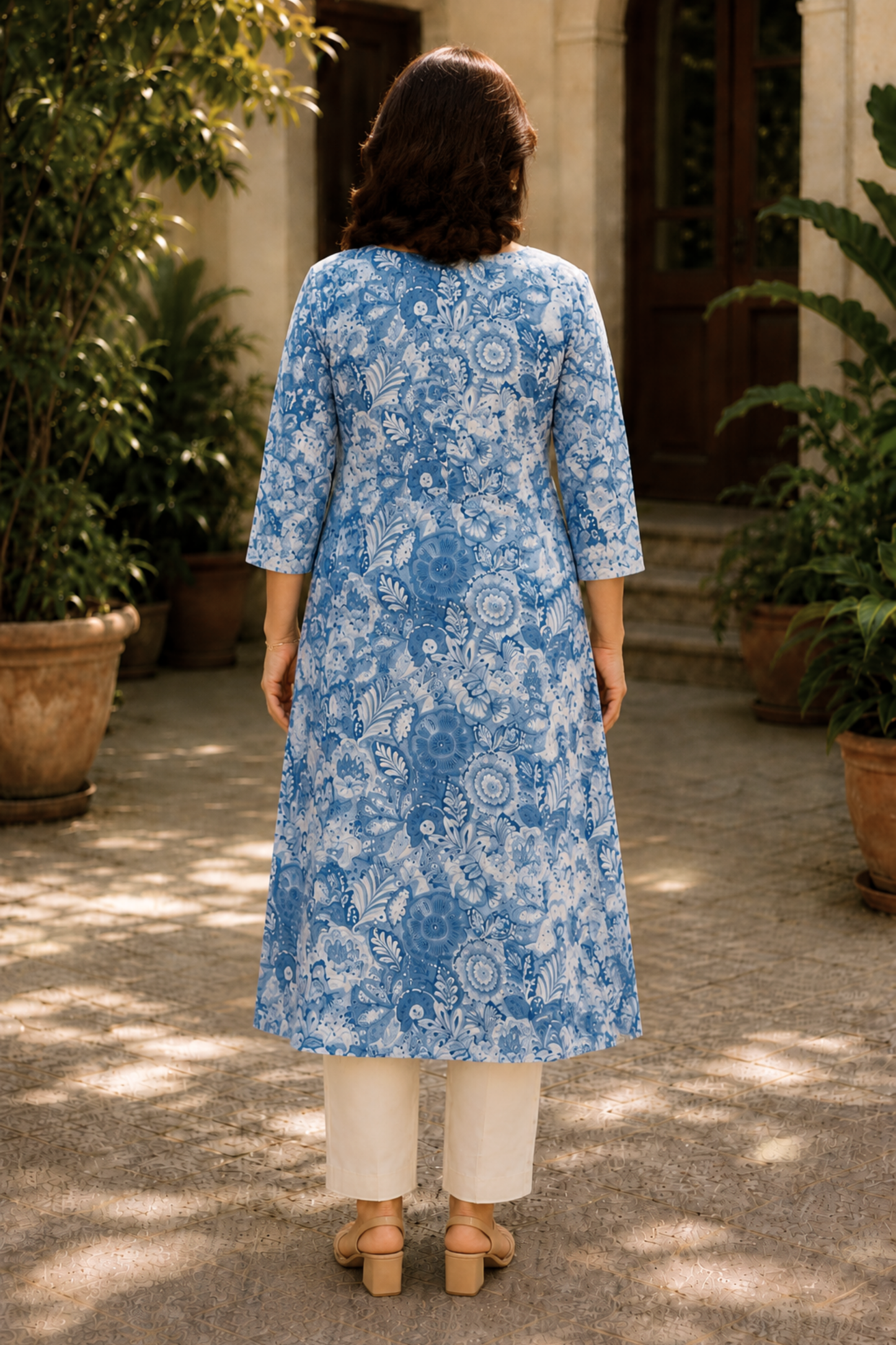 Aasma Blue A-line Cotton Kali Kurta