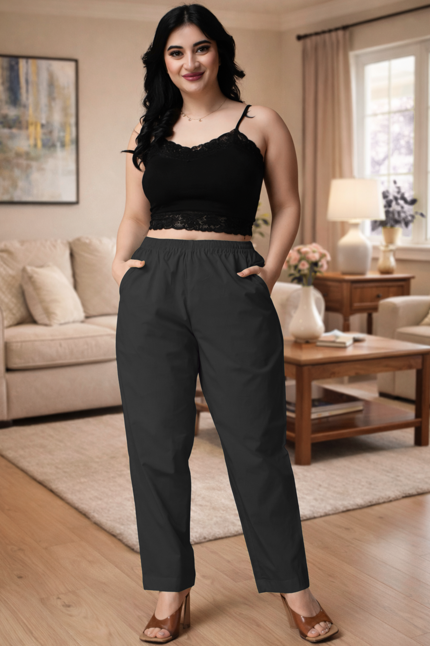 Smoke Black Cotton Kurti Pant
