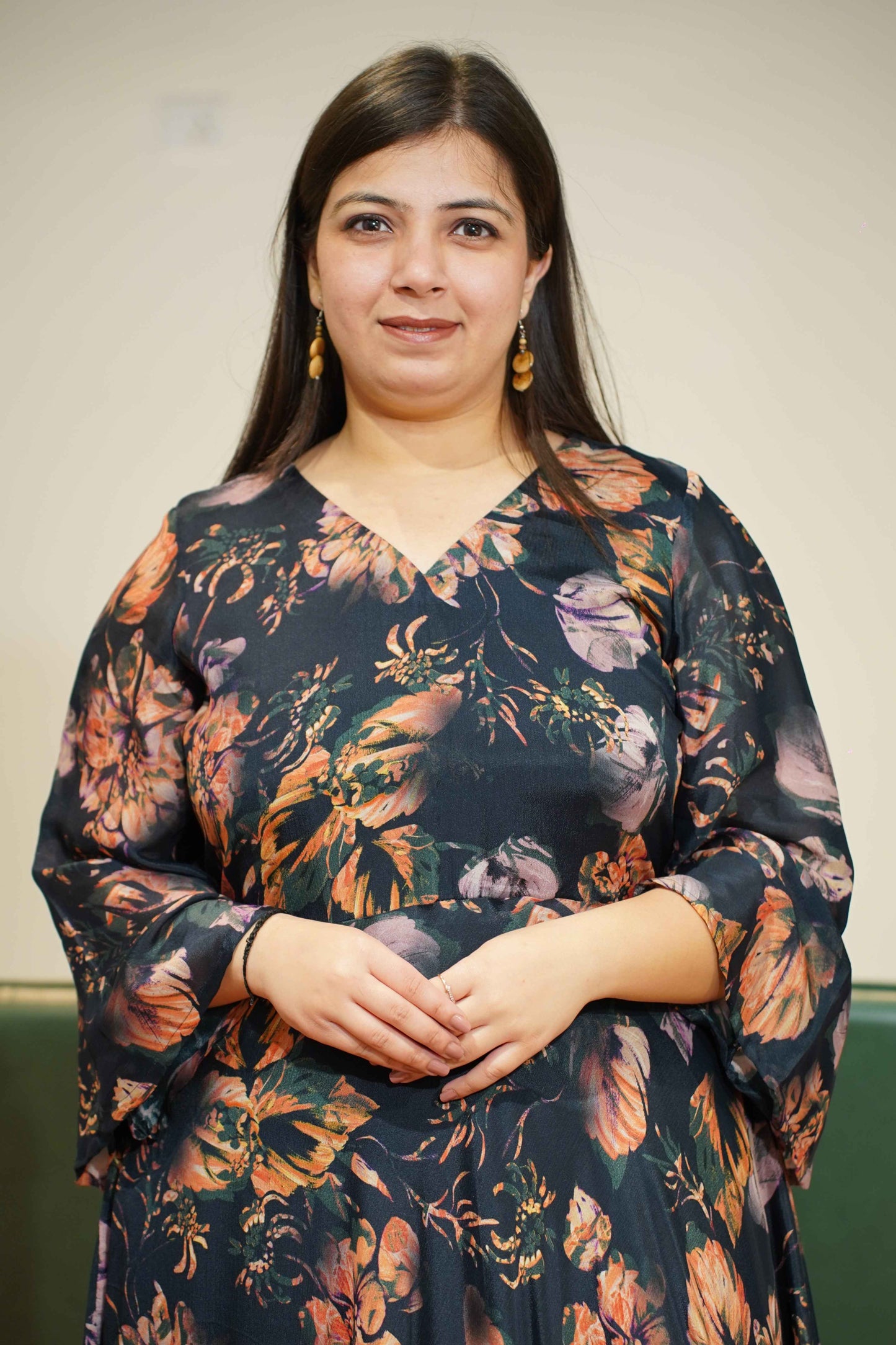 Smoke Blue Floral Chiffon Dress