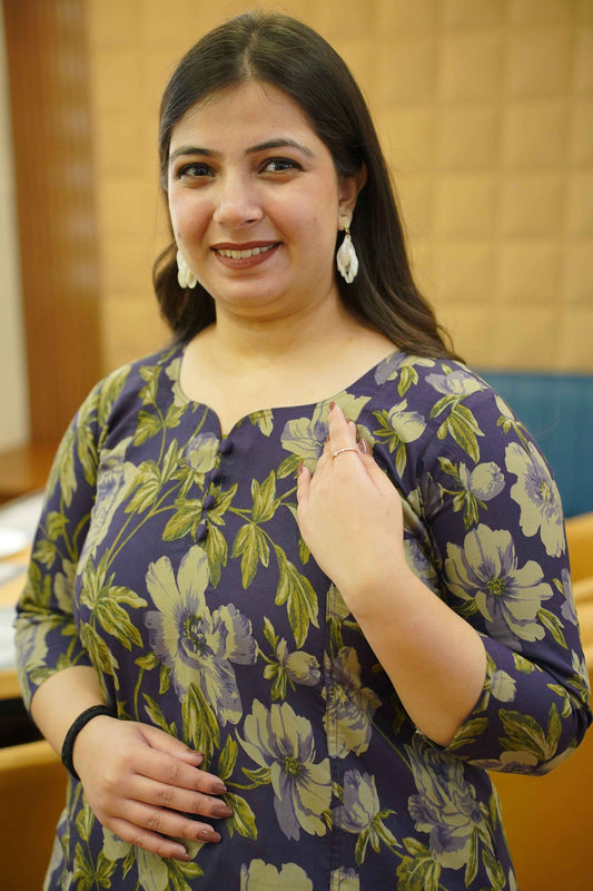 Smoky Purple Printed Cotton Kali Kurta