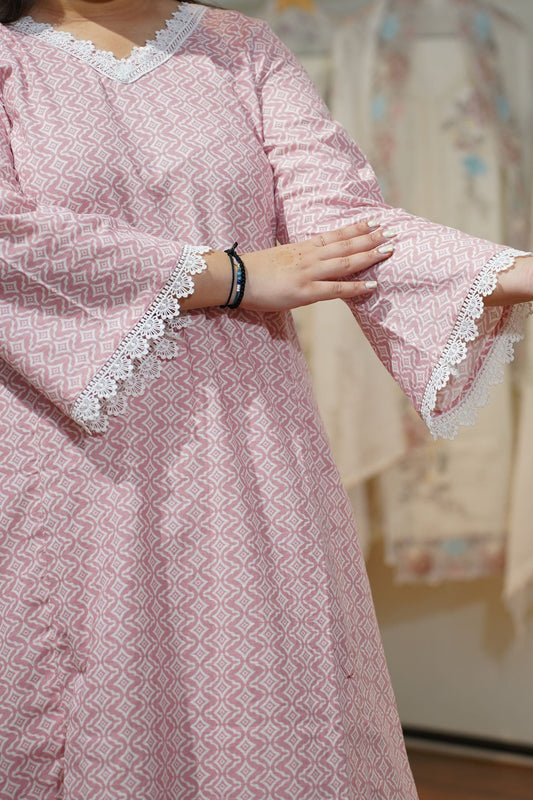 Soft Pink A-line Cotton Kurta