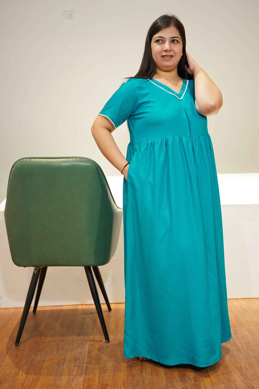 Solid Firozi Rayon Night Gown