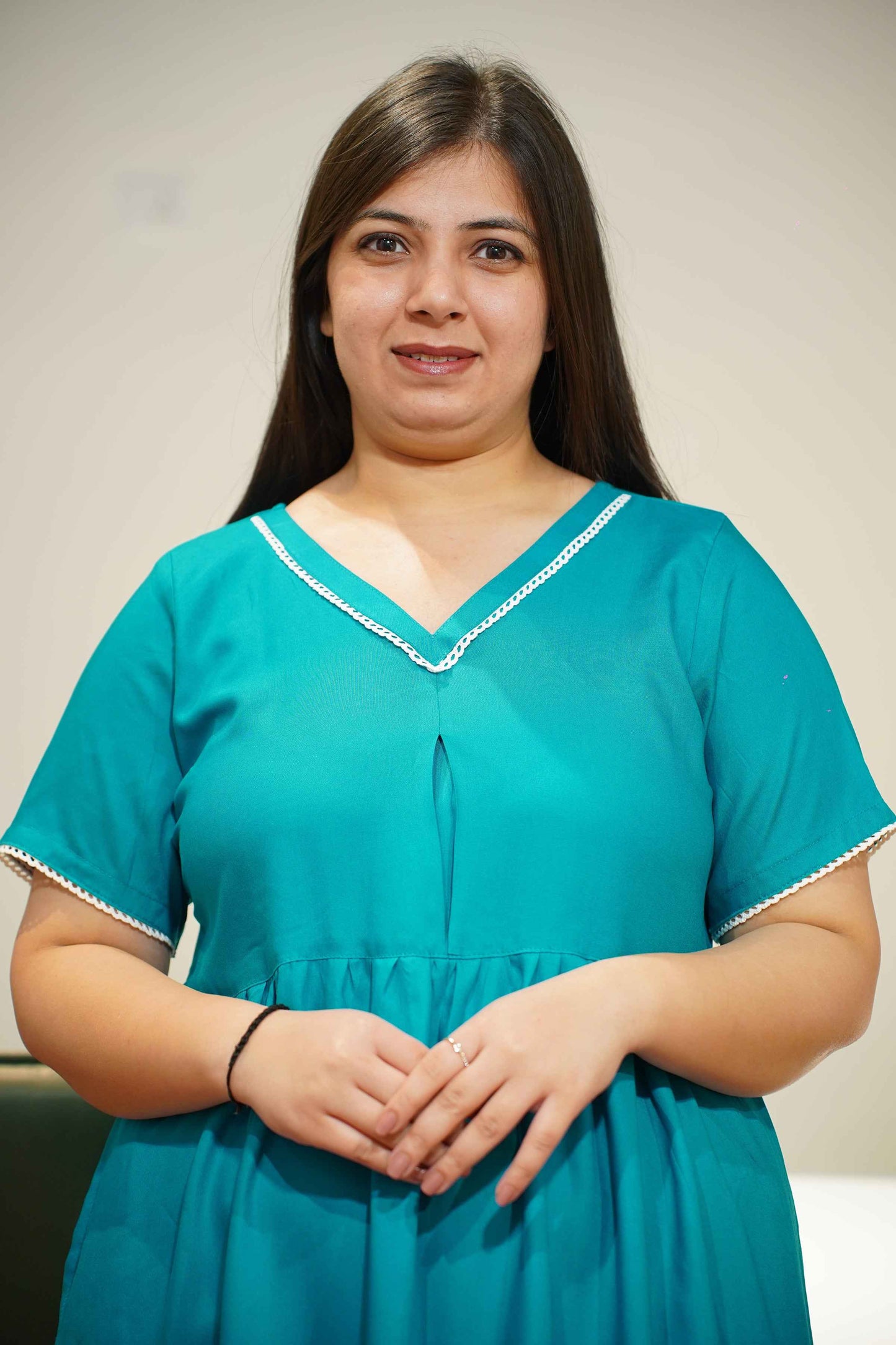 Solid Firozi Rayon Night Gown