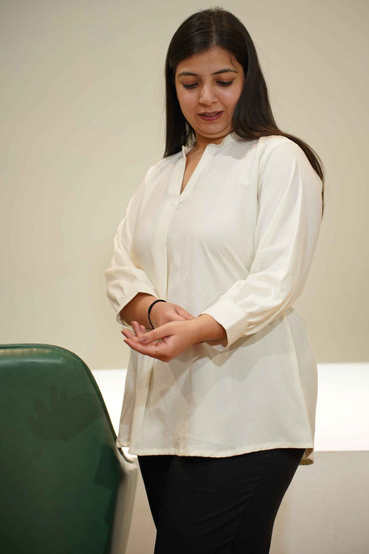 Ivory Elegance Pleated Rayon Top