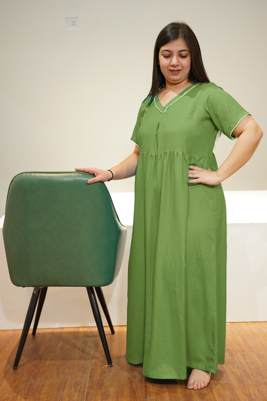 Solid Light Green Rayon Night Gown