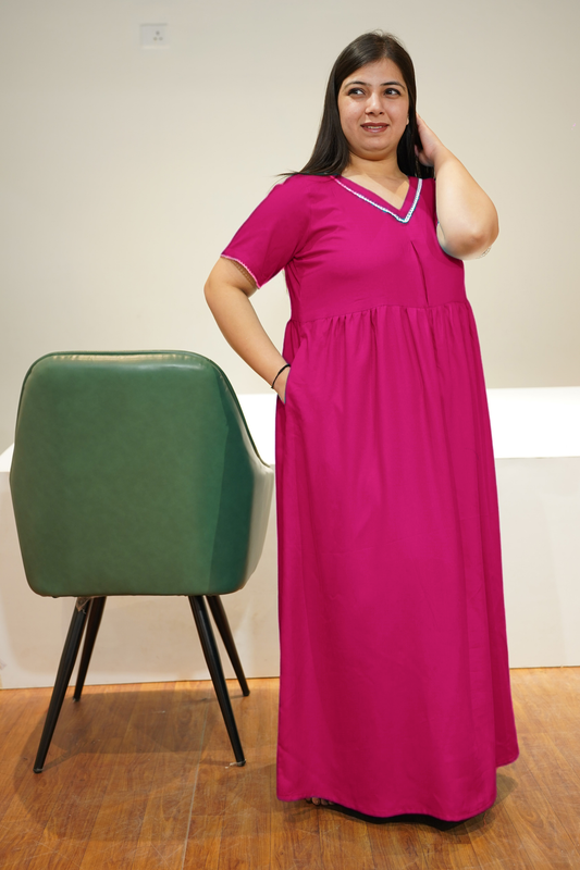 Solid Magenta Rayon Night Gown