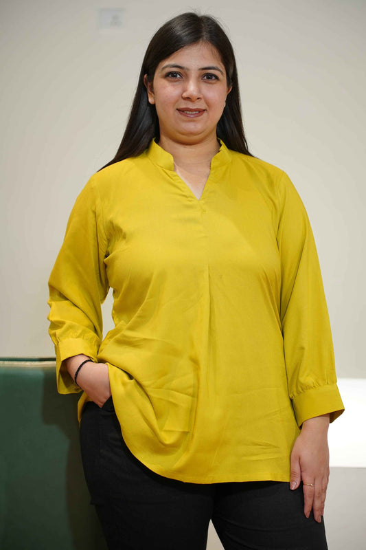 Solid Olive Pleated Rayon Top