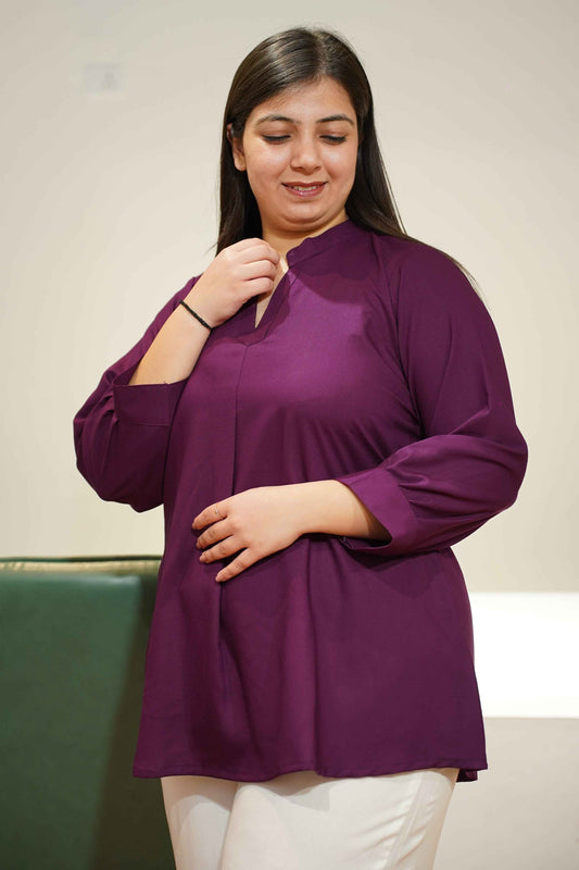 Deep Wine Pleated Rayon Top