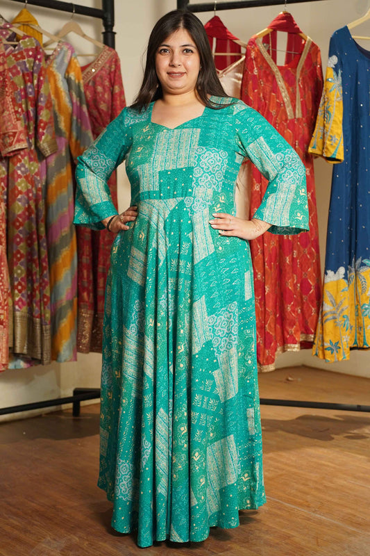 Spring Russle Foiled Rayon Dress With Pockets