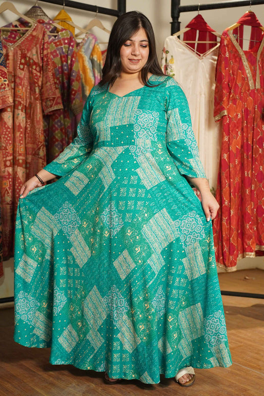 Spring Russle Foiled Rayon Dress With Pockets