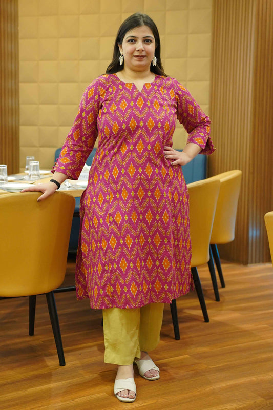 Tangy Fuchsia Ikat Cotton Kali Kurta