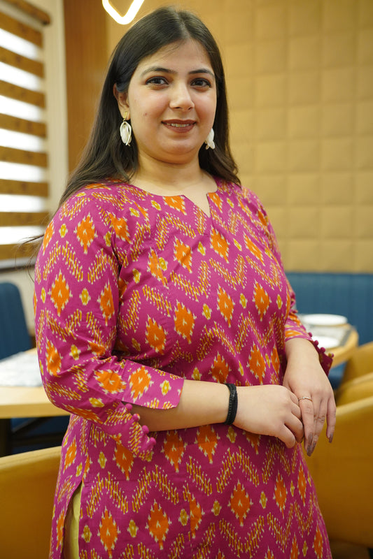 Tangy Fuchsia Ikat Cotton Kali Kurta