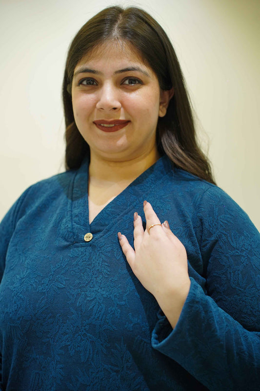 Teal Snuggle Knitted Woollen Kurta