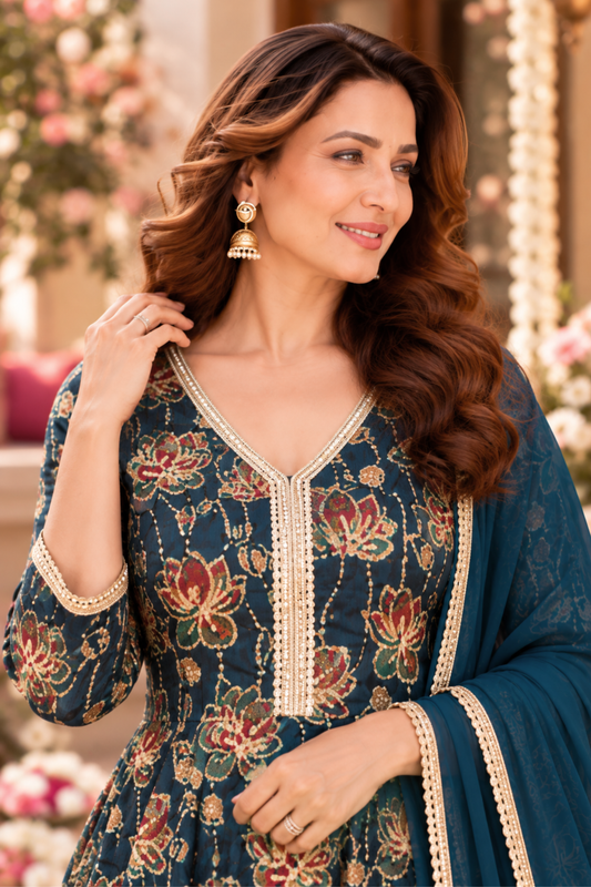 Vintage Delight Chinon Anarkali Dress