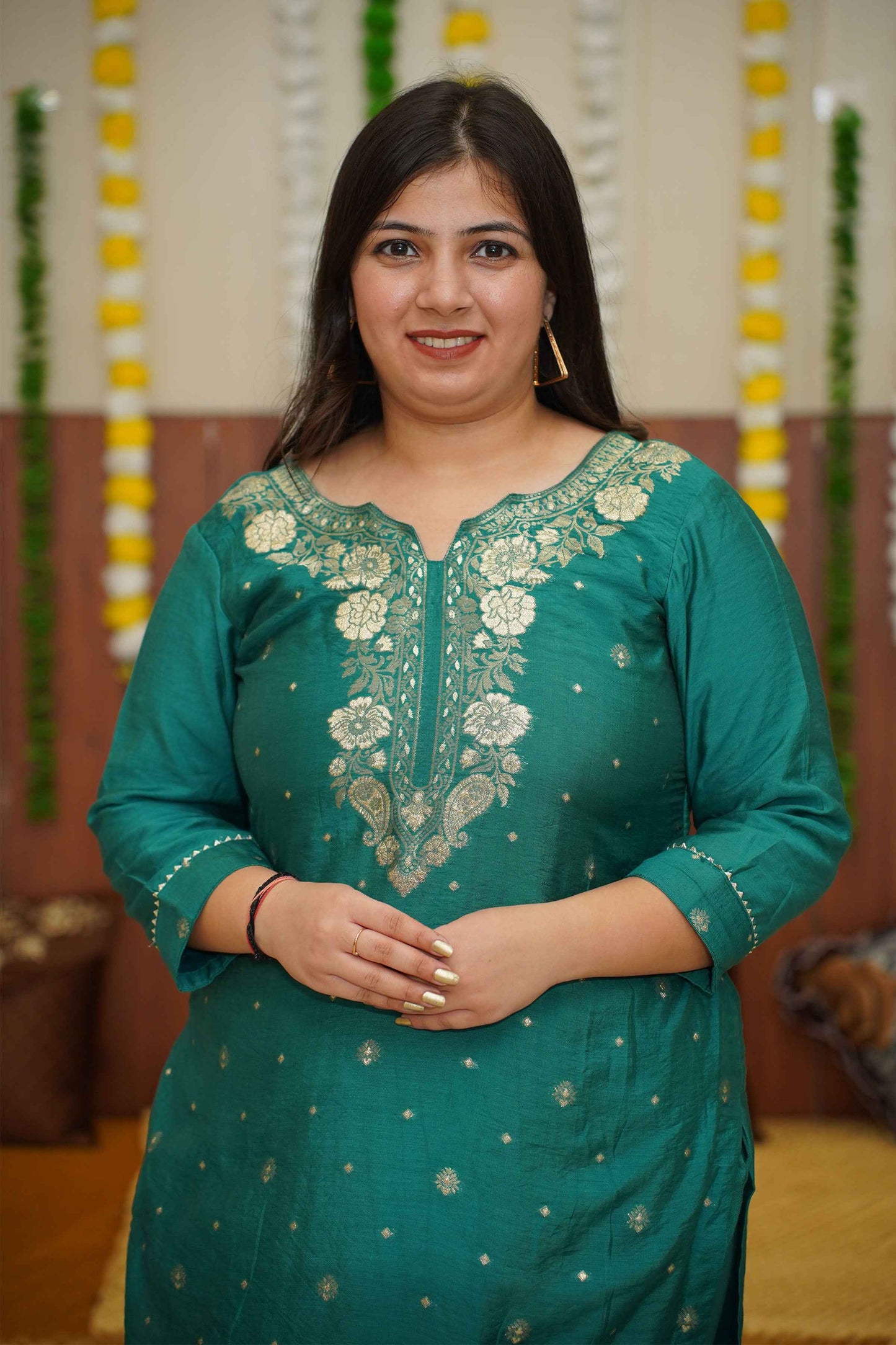 Buy Plus Size Teal Treasure Silk Suit Set At Apella | Sizes XS to 10 XL | India | Free Delivery | Customized