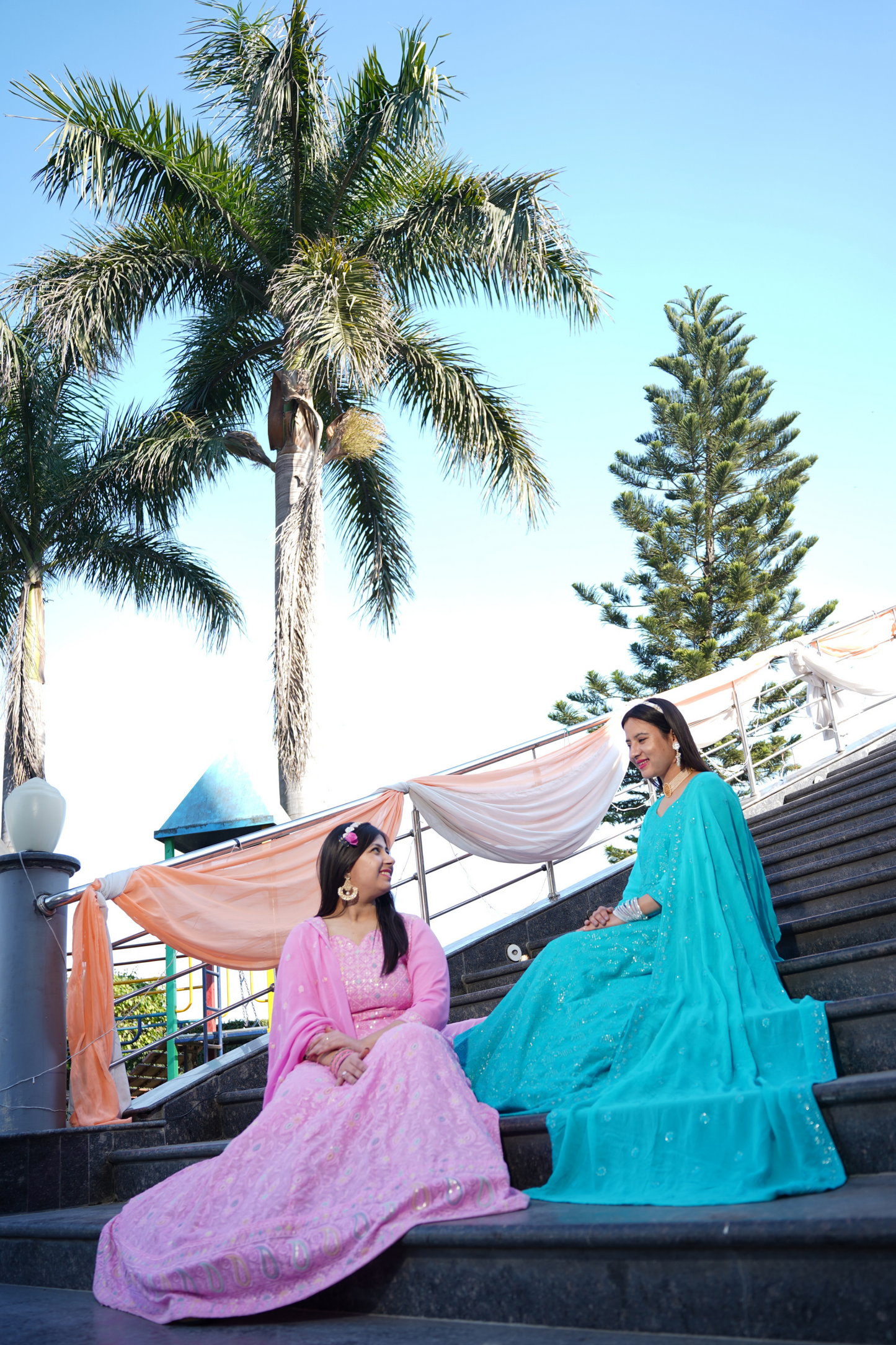 Turquoise Blue Georgette Dress with Dupatta