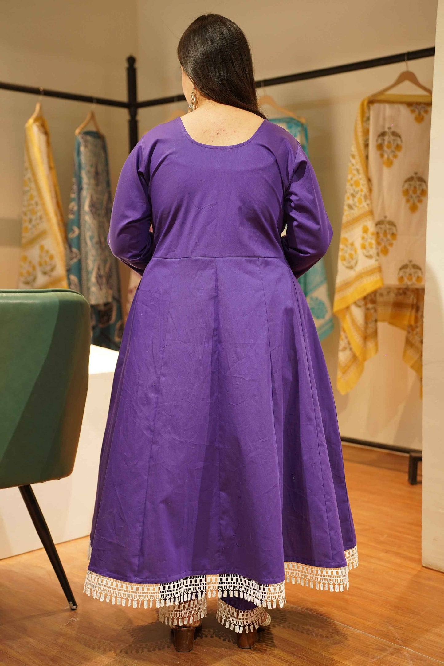 Violet Lacework Cotton Anarkali Set