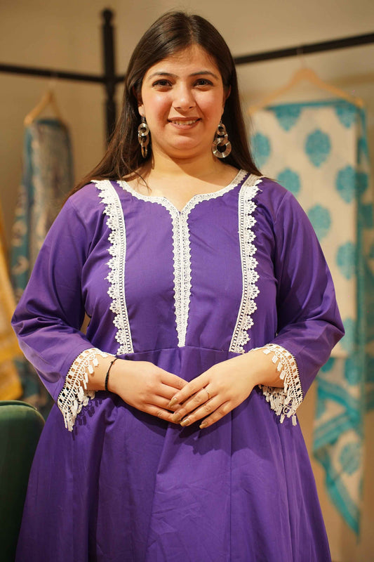 Violet Lacework Cotton Anarkali Set