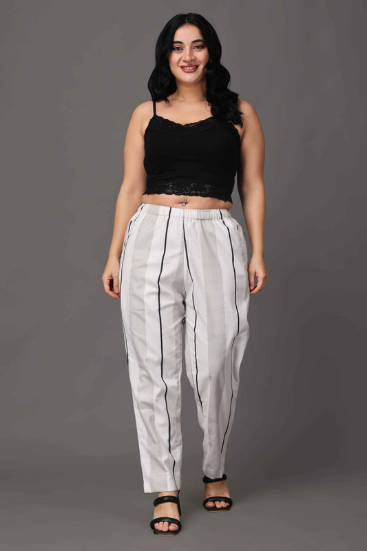 Buy Plus Size White Striped Woollen Pajama At Apella | Sizes XS to 10 XL | India | Free Delivery | Customized