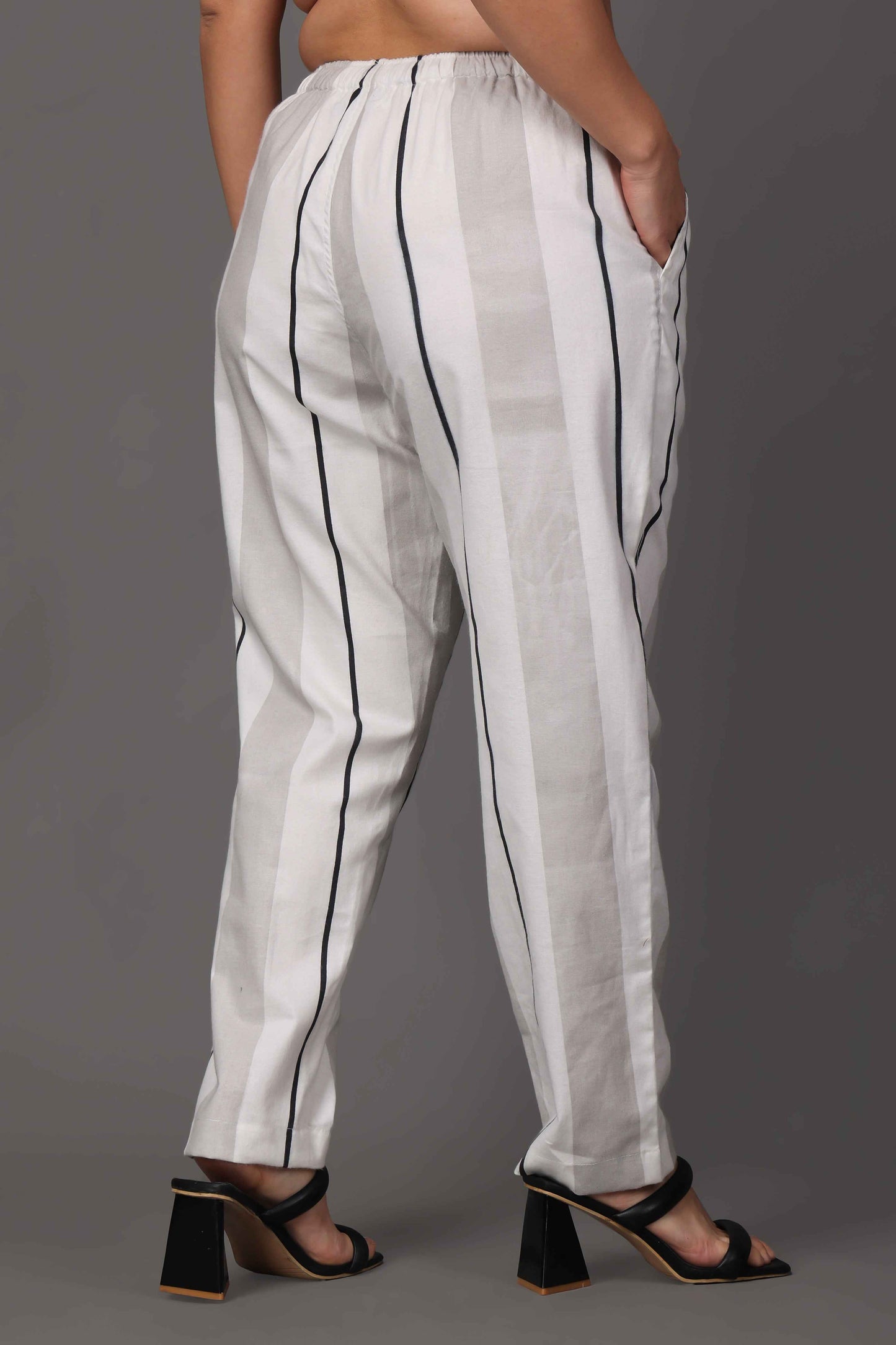 Buy Plus Size White Striped Woollen Pajama At Apella | Sizes XS to 10 XL | India | Free Delivery | Customized