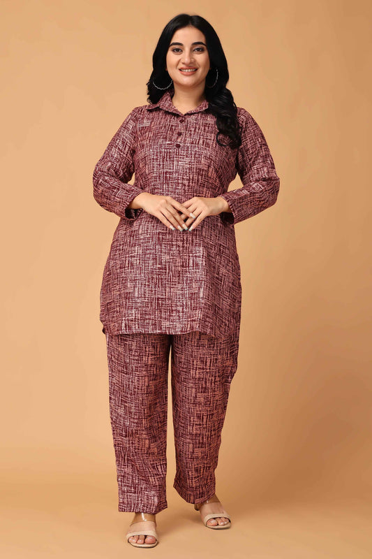 Buy Plus Size Merlot Embrace Woollen Co-ord Set At Apella | Sizes XS to 10 XL | India | Free Delivery | Customized
