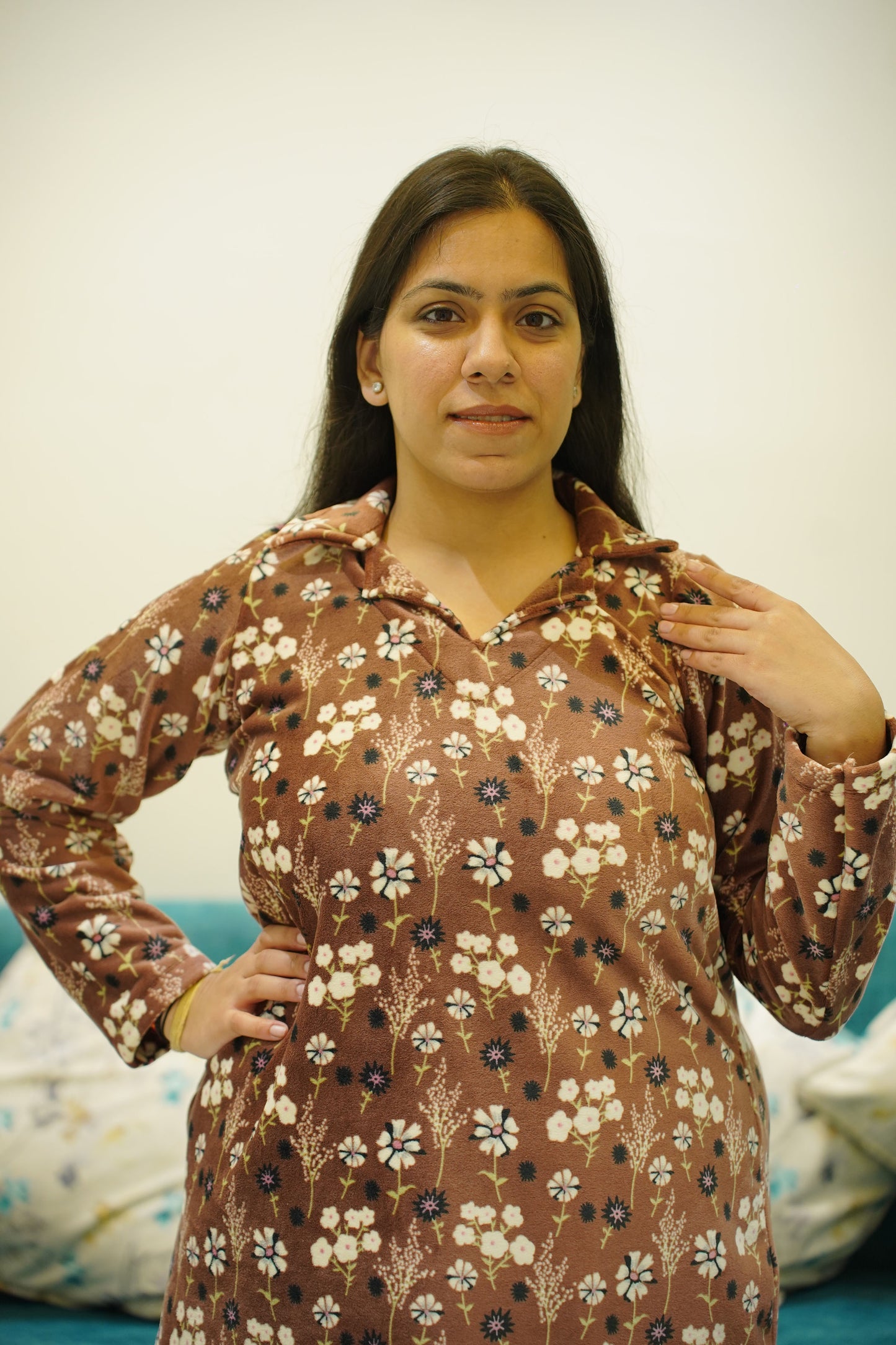 Wood Rose Velvet Night Suit