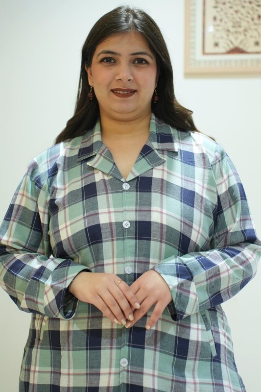 Coastal Blue Checked Woollen Kurta