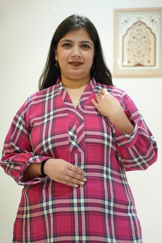 Rosewood Pink Checked Woollen Kurta