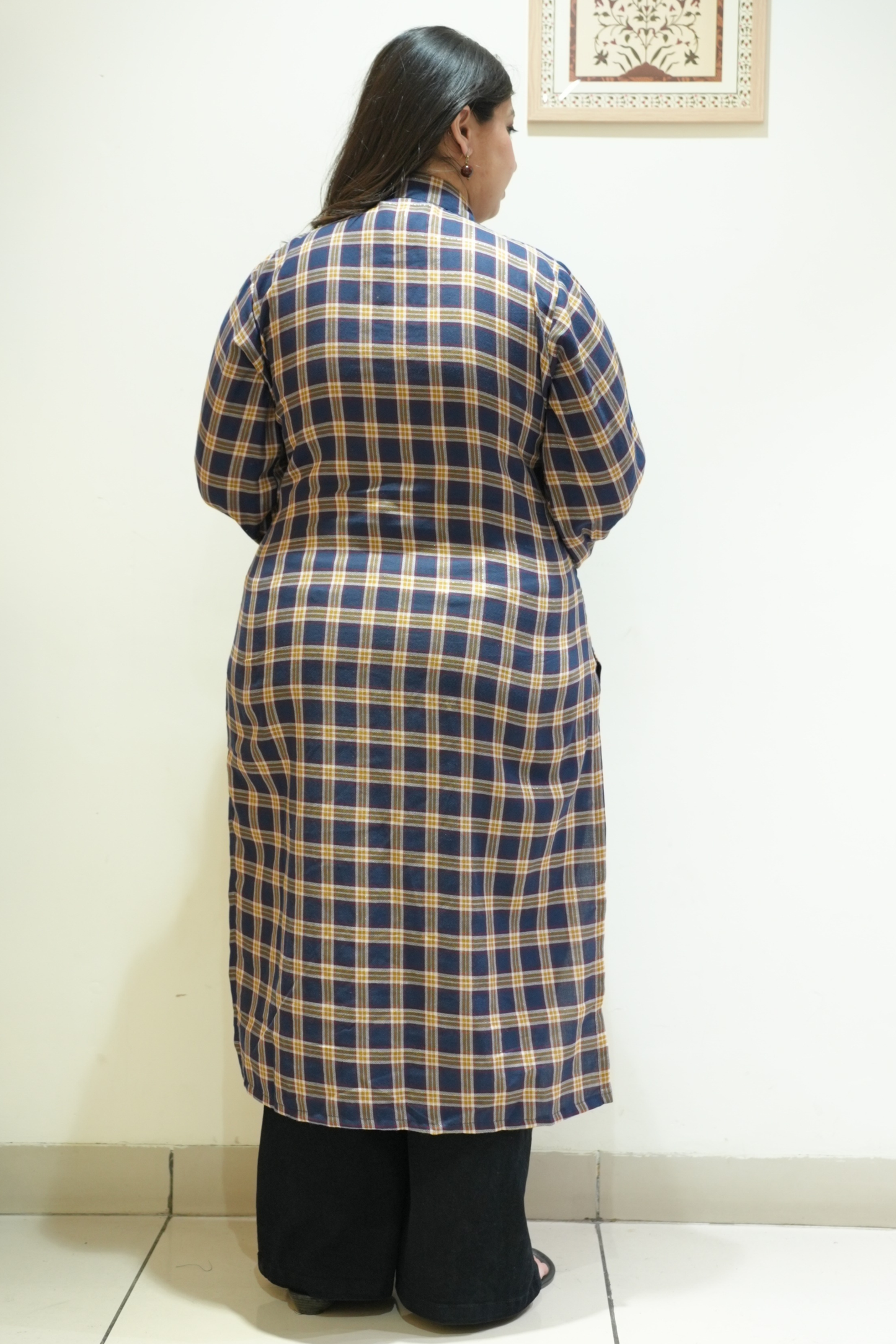Spiced Navy Checked Woollen Kurta