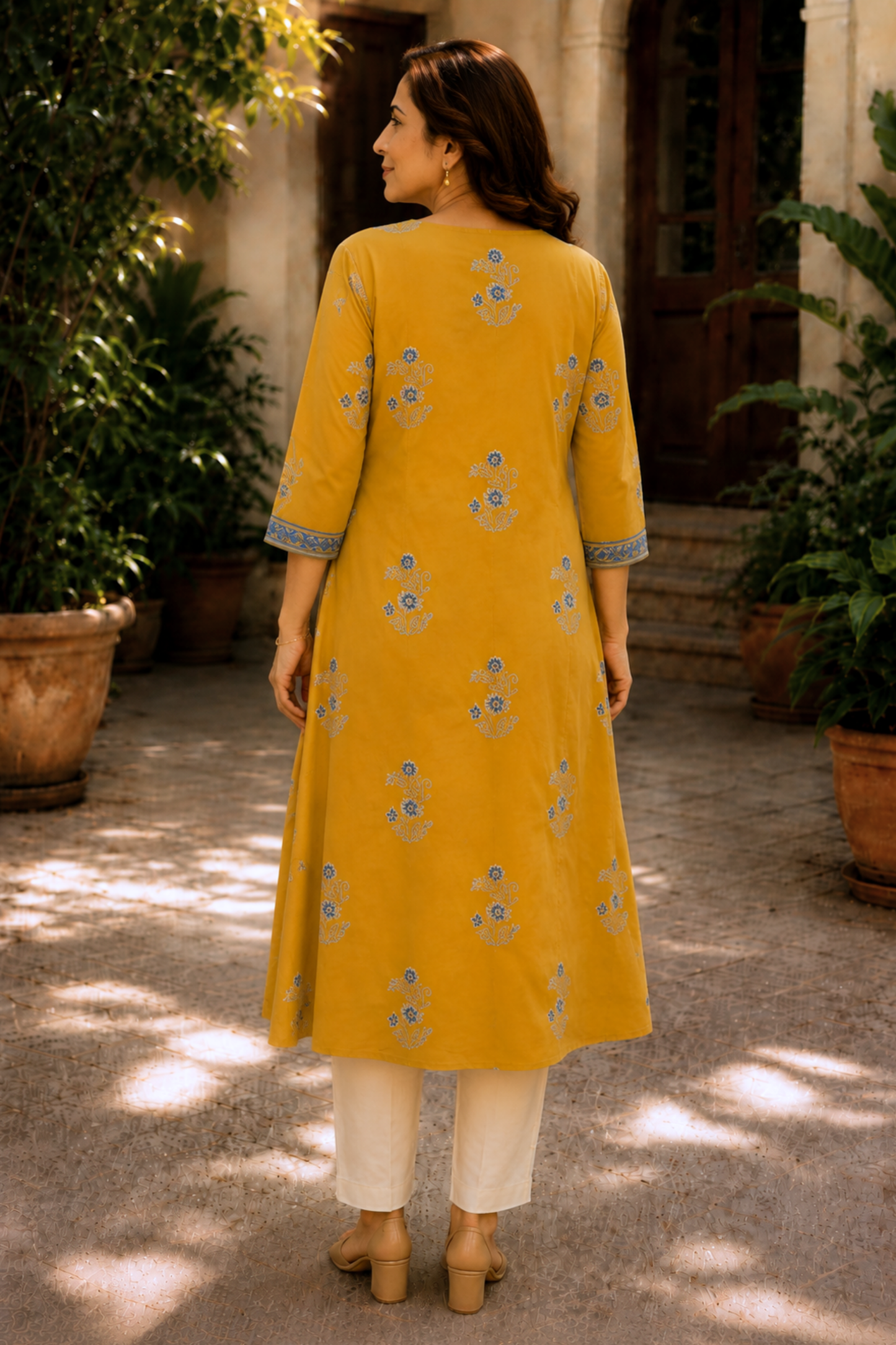 Amaltas Floral A-line Cotton Kali Kurta