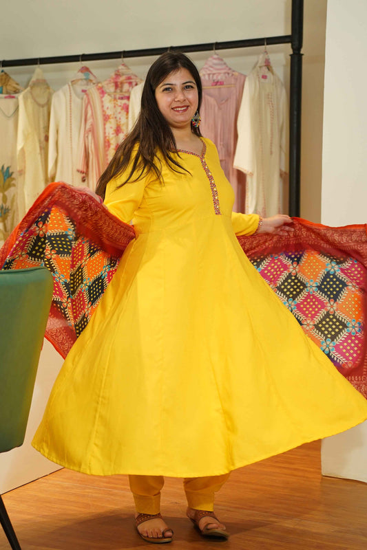 Golden Glow Rayon Anarkali Set