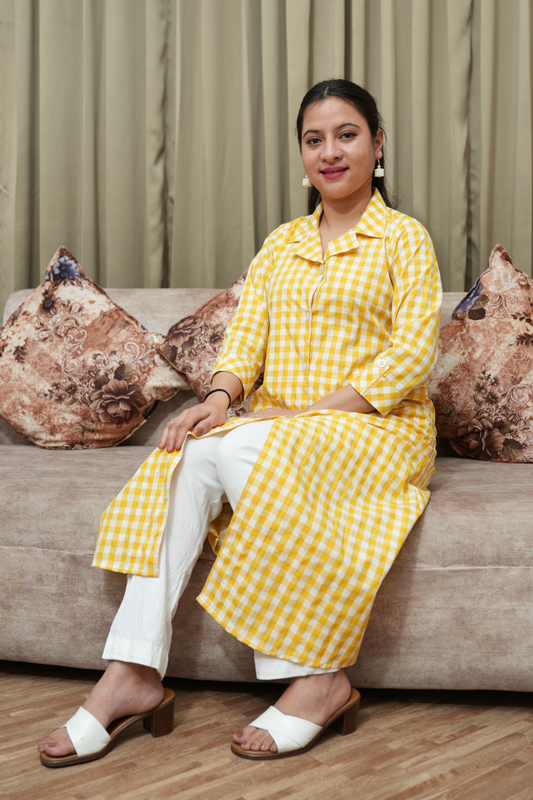 Buy Plus Size Sunny Hues Checked A-Line Kurta At Apella | Sizes XS to 10 XL | India | Free Delivery | Customized
