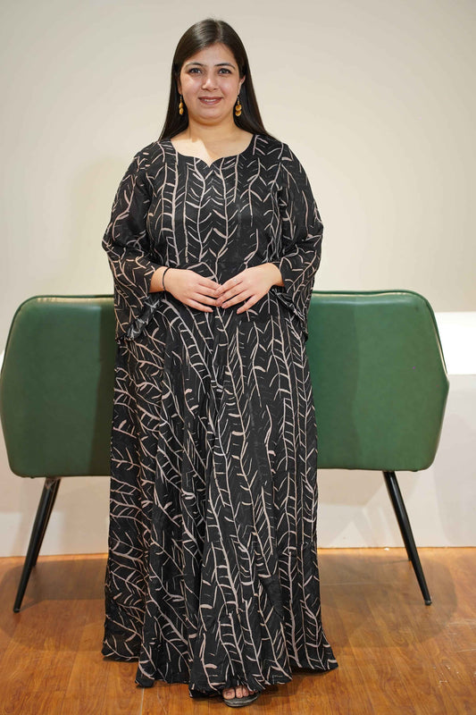 Charcoal Black Foiled Chiffon Dress