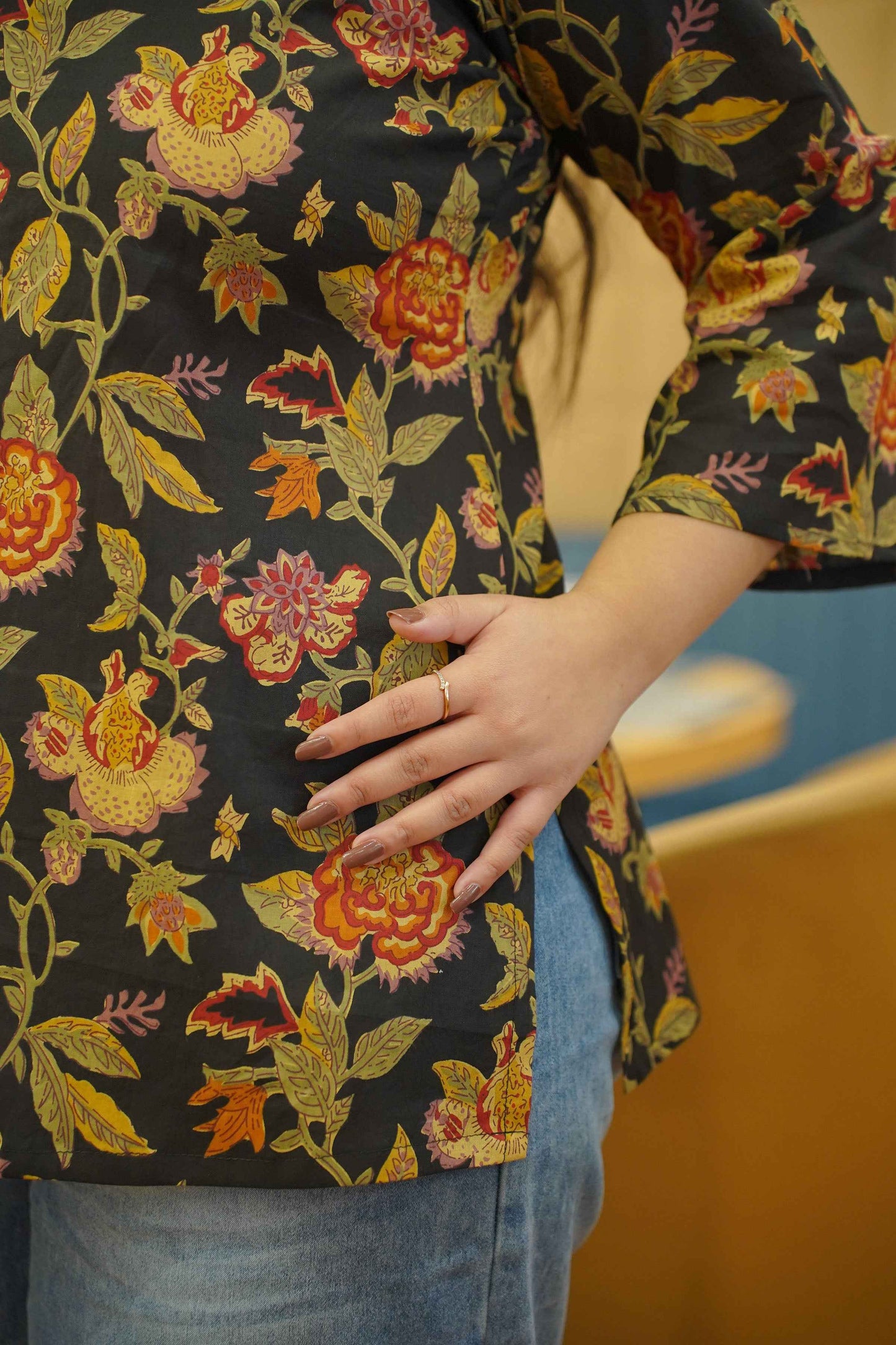 Earthy Black Block Printed Cotton Top
