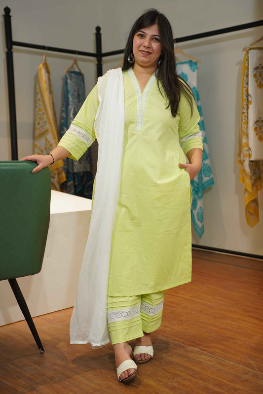 Lemony Green Cotton Suit Set