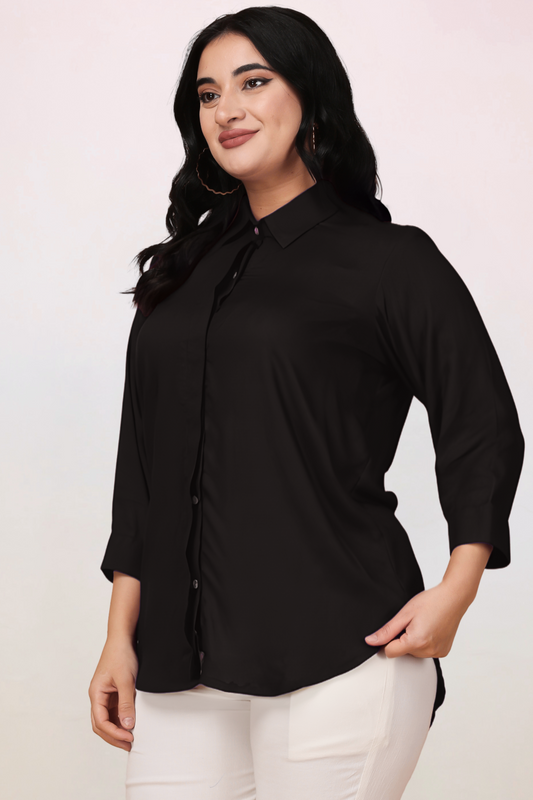 Midnight Black Solid Rayon Shirt