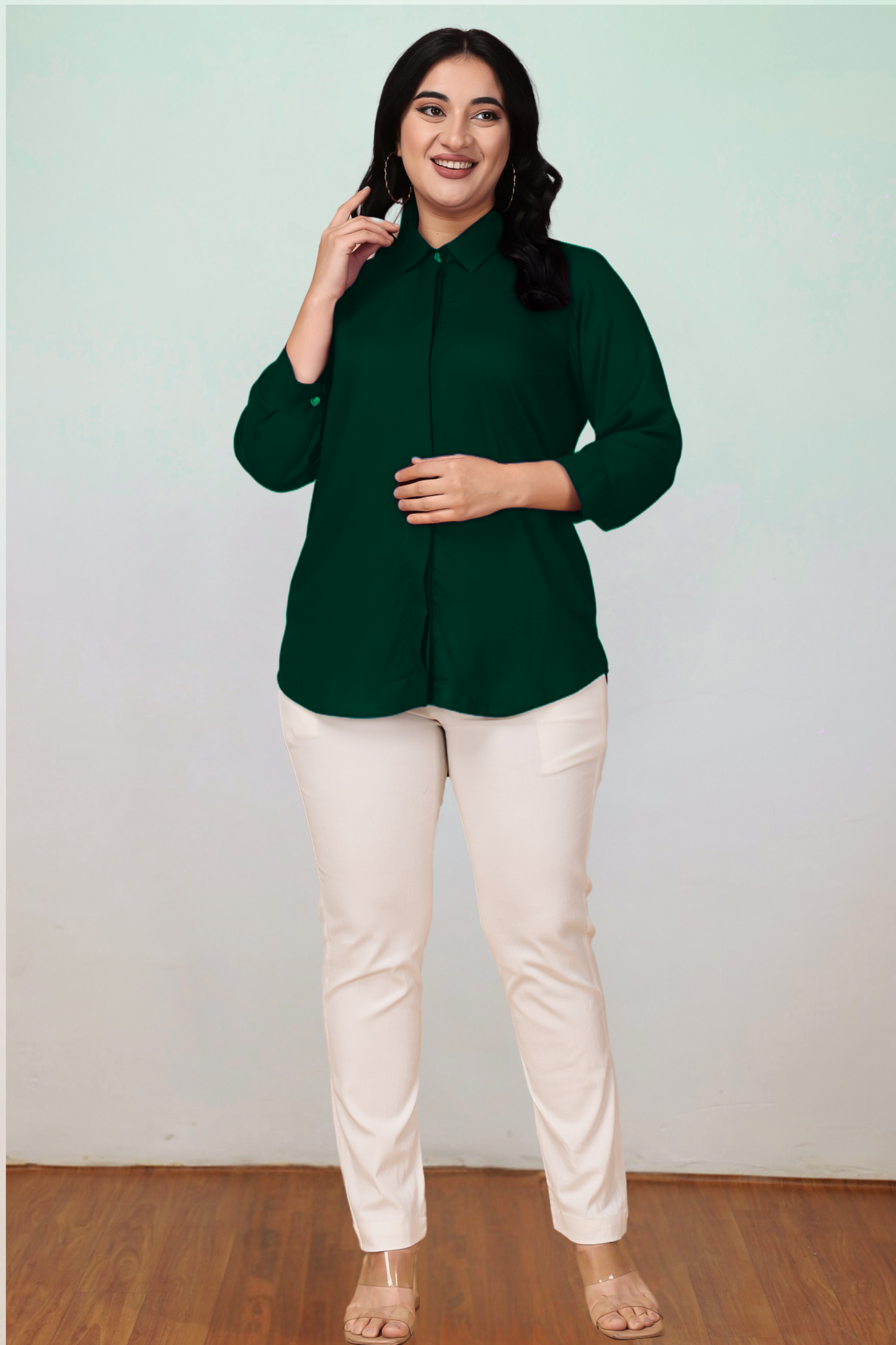 Bottle Green Solid Rayon Shirt