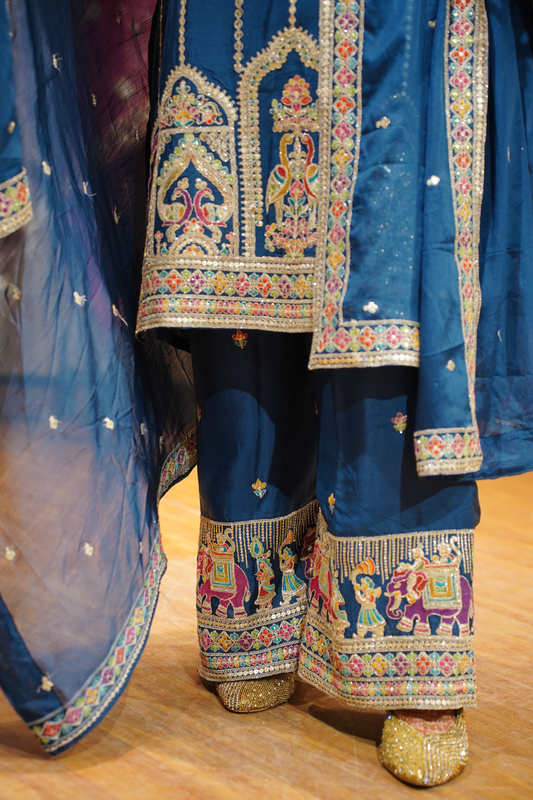 Aariza Blue Zari Embroidered Suit With Flared Pants