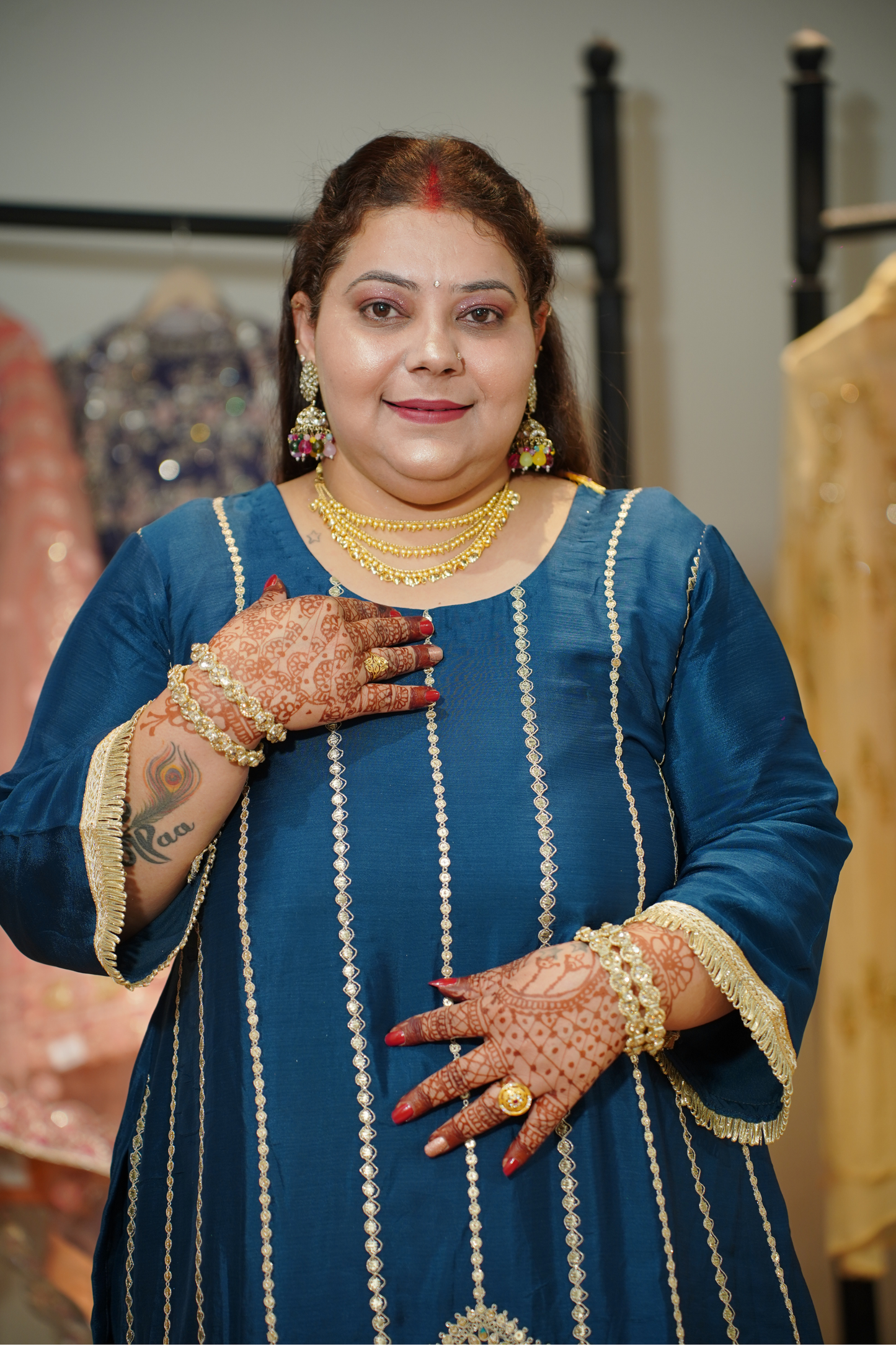 Aariza Blue Zari Embroidered Suit With Flared Pants