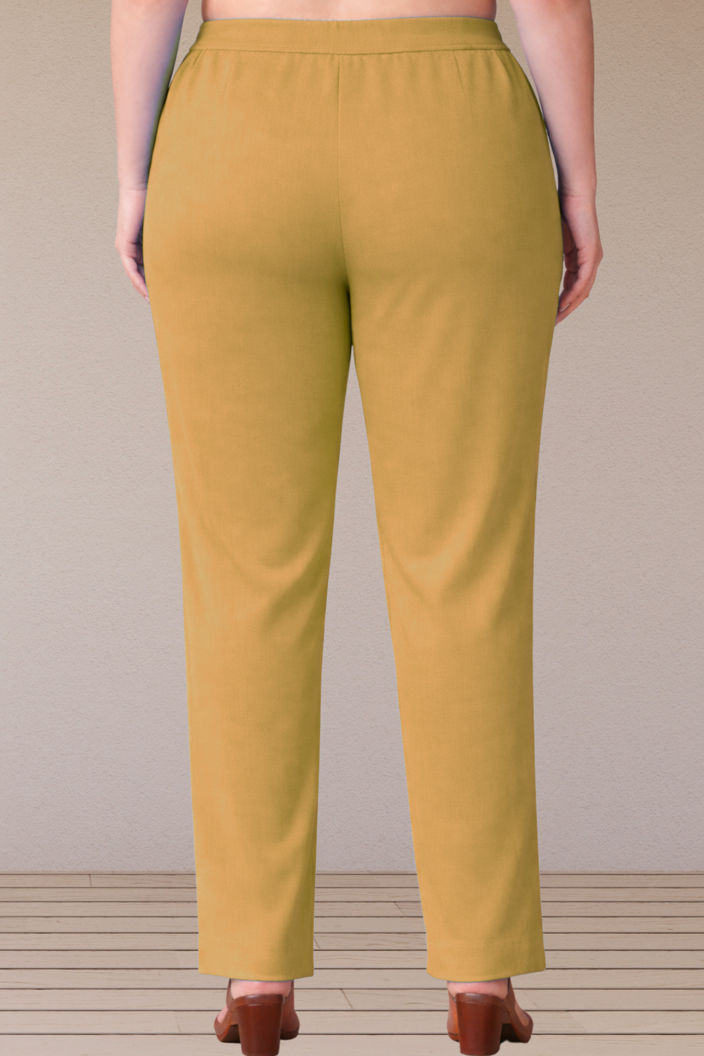 Beige Lycra Slub Pants