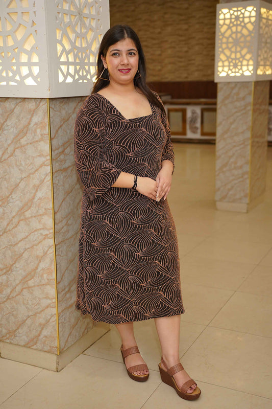 Bronzed Midnight Cocktail Calf Dress