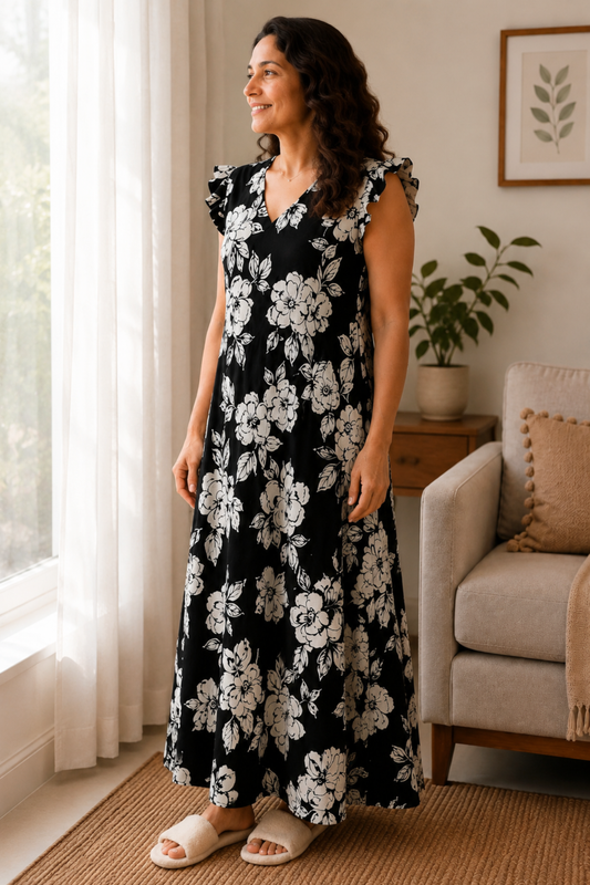 Moonlit Floral Rayon Night Gown