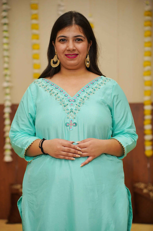 Turquoise Bliss Silk Suit Set